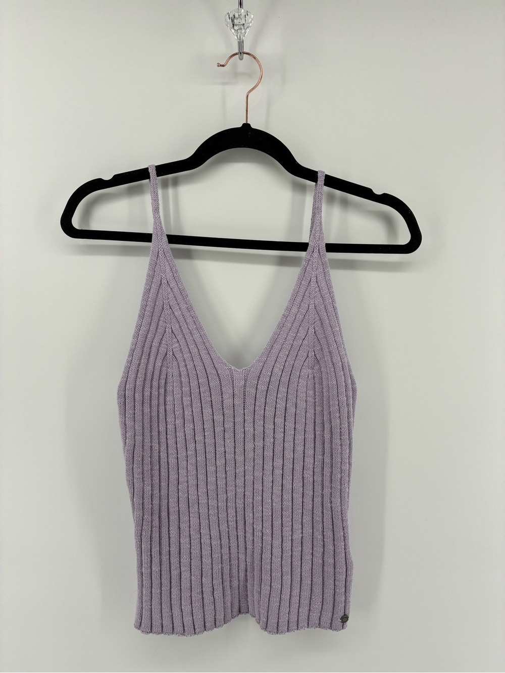 Lilac Ribbed V-Neck Tank Top - Women Knit Crochet Beach Surfer